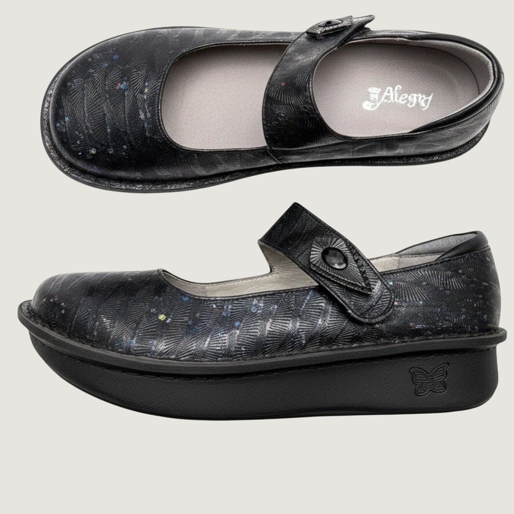 Alegria Paloma Black glitter Mary Jane Shoes PAL-790 Womens 39 US 8.5